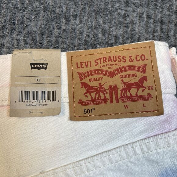 Levi's 501 High Rise Tie Dye Cut Off Shorts Women 33 White Pink Blue Cotton NEW - Picture 9 of 12